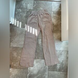 Tan linen cotton flowy pants